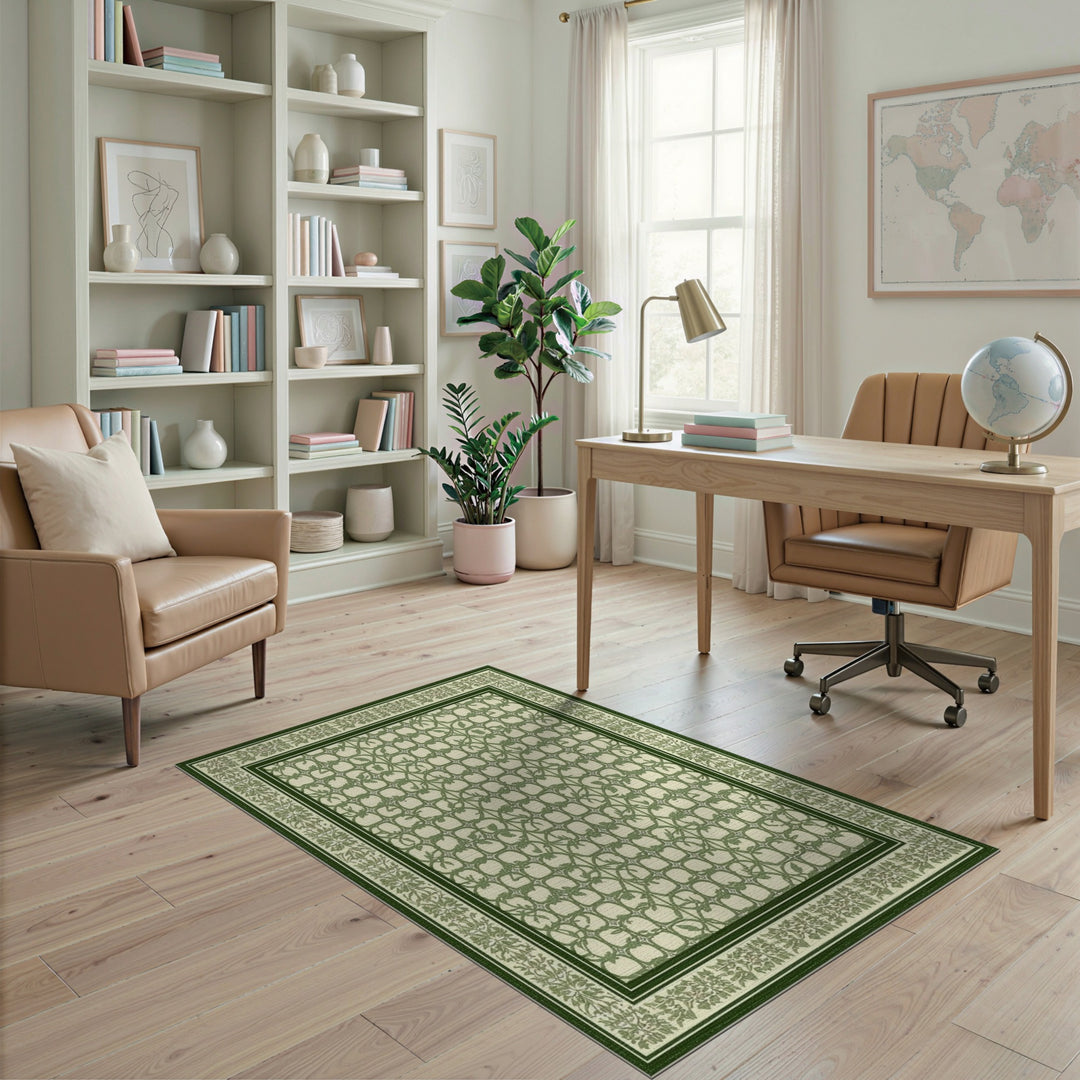 Green Floral Vintage Area Rug