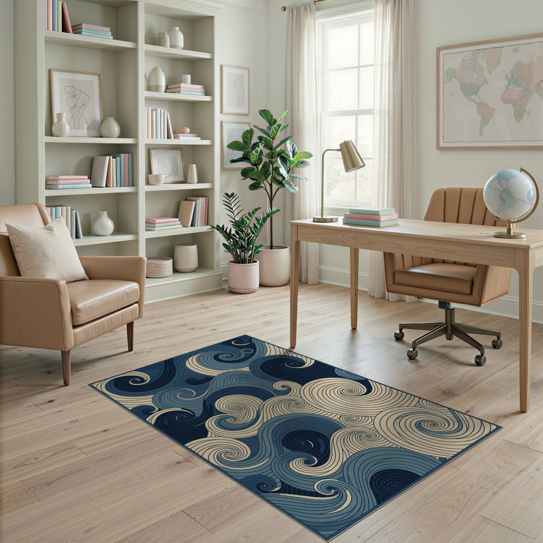 Blue Swirl Abstract Area Rug
