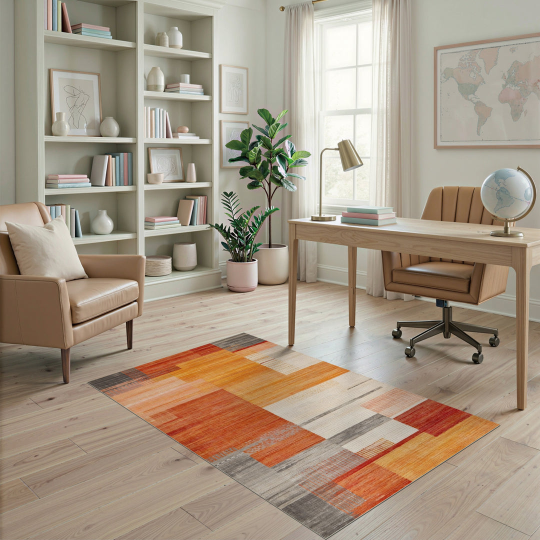 Abstract Area Orange Abstract Geometric Area Rug