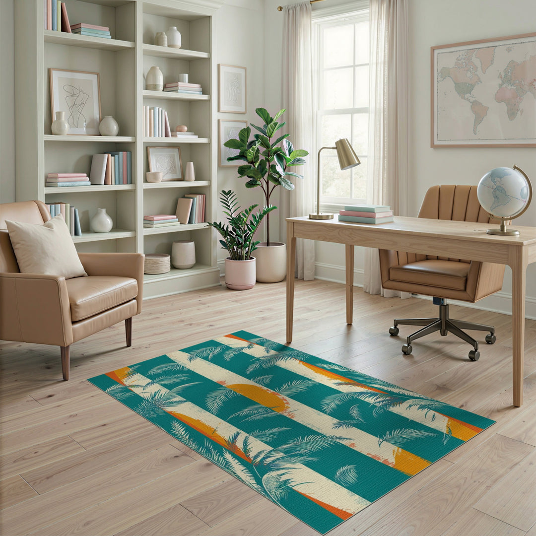 Coastal Surfboard Palm Washable Area Rug