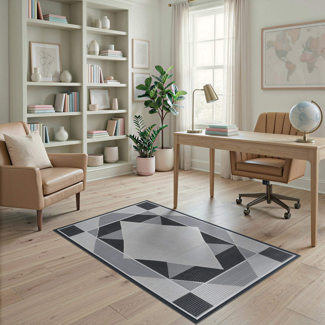 Black White Geometric Diamond Area Rug