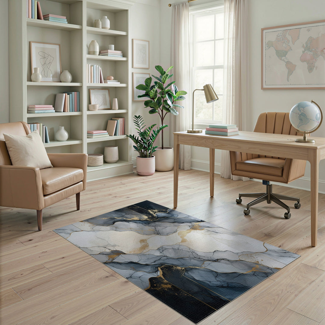 Black and White Abstract Marble Area Rug