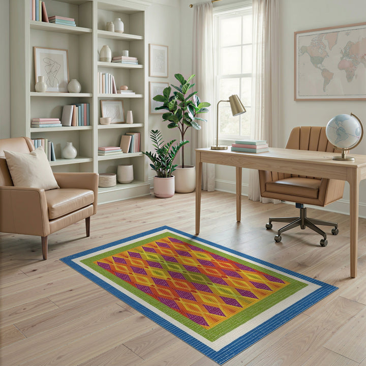 Vibrant Multi-Color Diamond Mosaic Area Rug