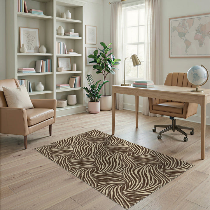 Brown Swirling Stripe Area Rug