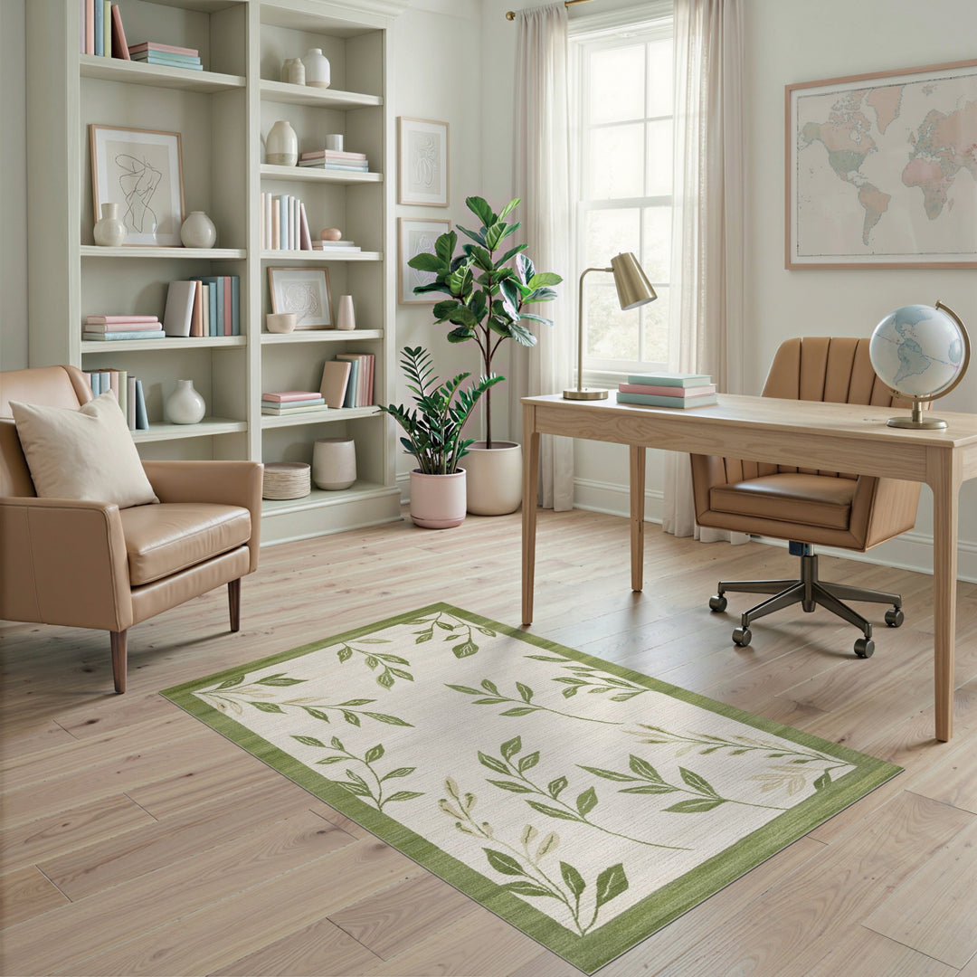 Green Floral Vintage Green Leaf Vine Area Rug