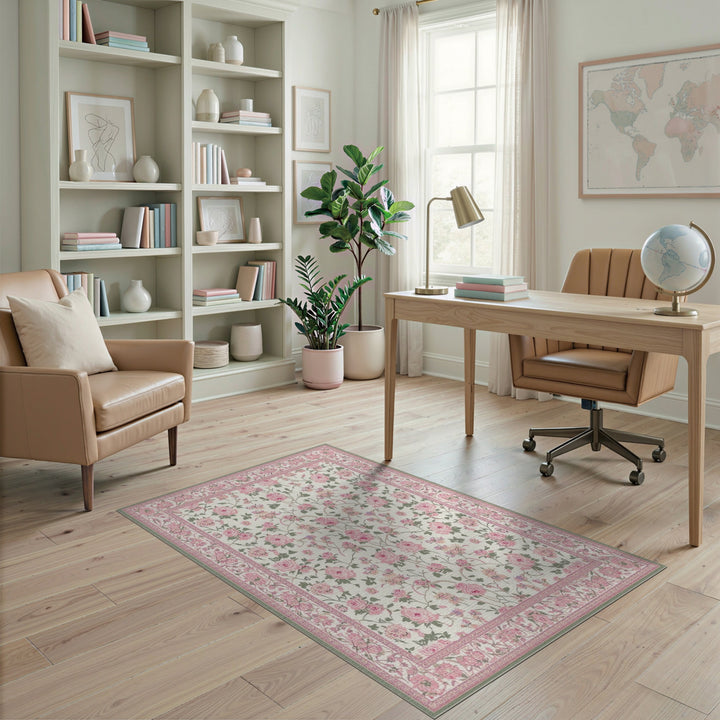 Pink Rose Floral Vintage Area Rug