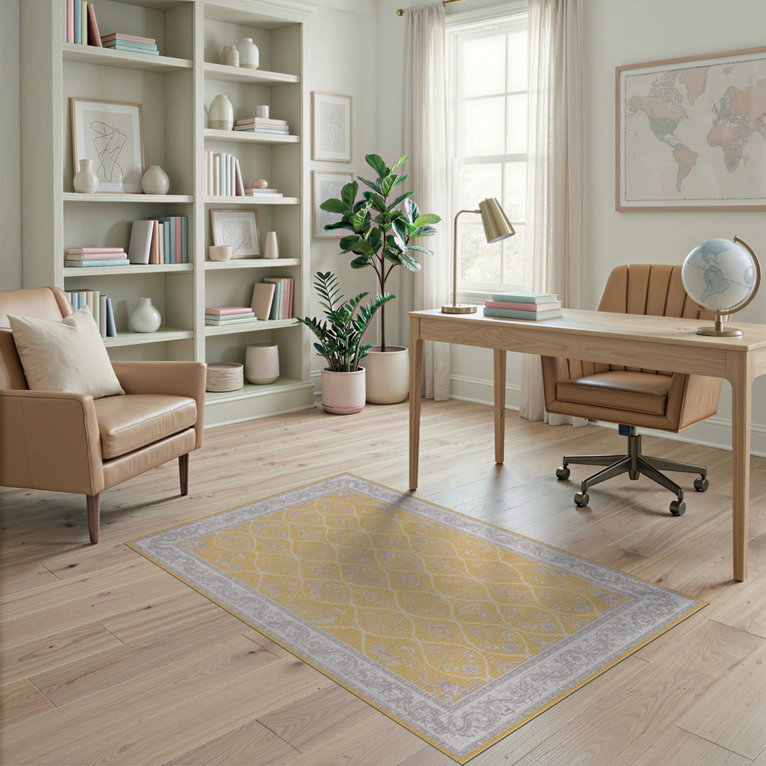 Yellow Floral Vintage Area Rug