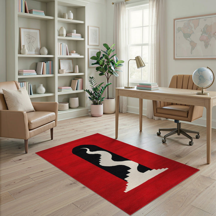 Red Abstract Arch Wave Area Rug