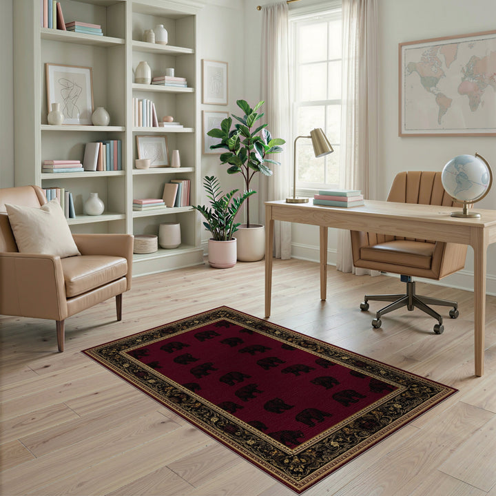 Black Bear Red Heritage Area Rug