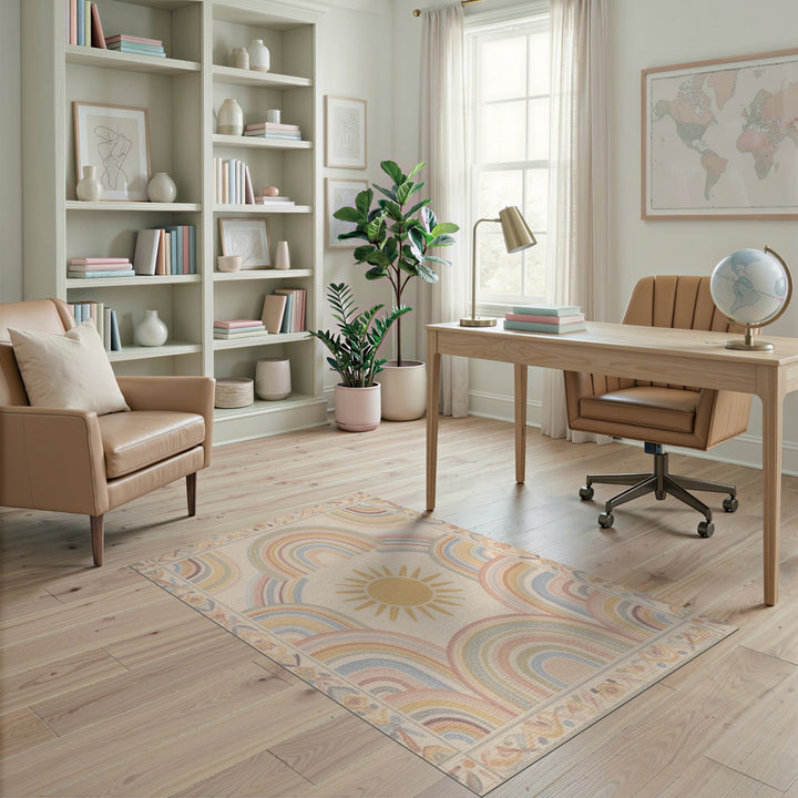 Pastel Rainbow Sun Kids Area Rug