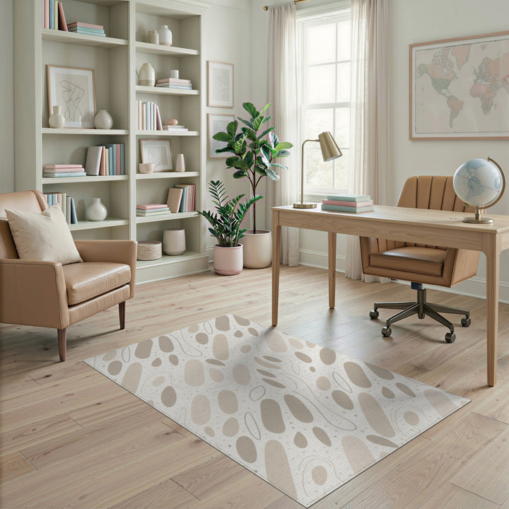 Beige Abstract Oval Area Rug