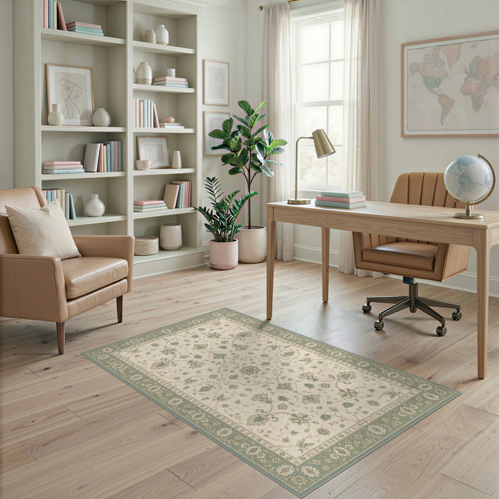 Teal Floral Vintage Area Rug