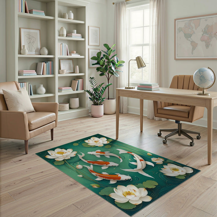 Koi Lotus Teal Area Rug