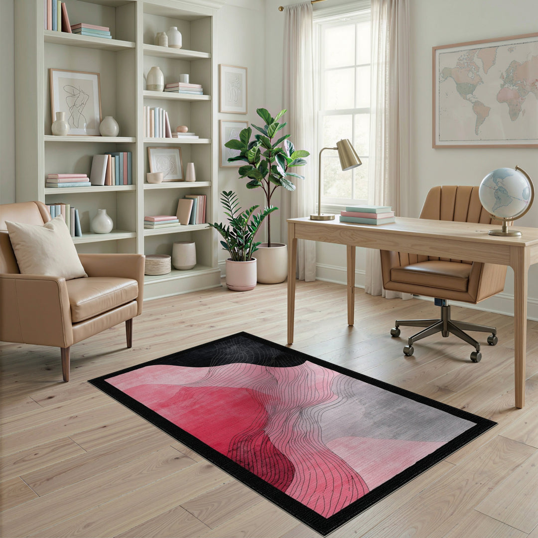 Pink Abstract Wave Area Rug