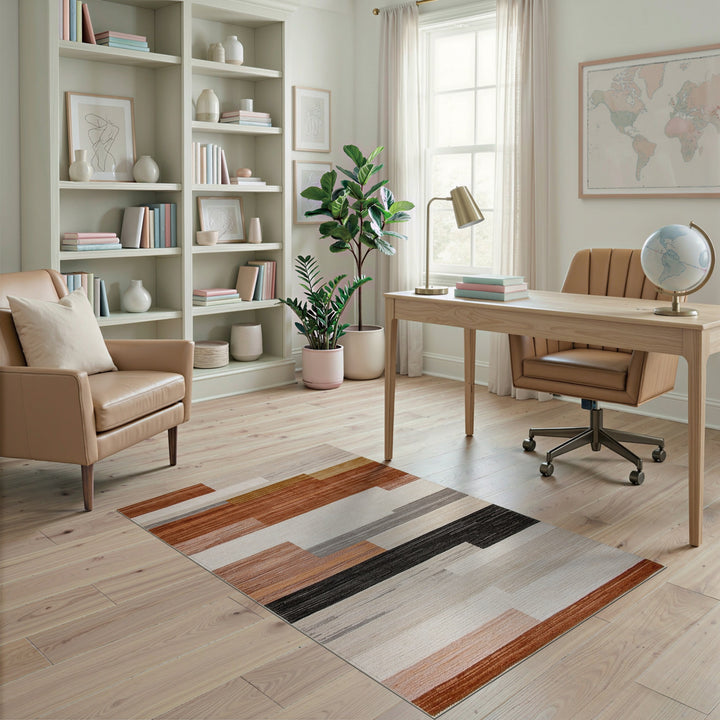 Modern Geometric Striped Brown Area Rug