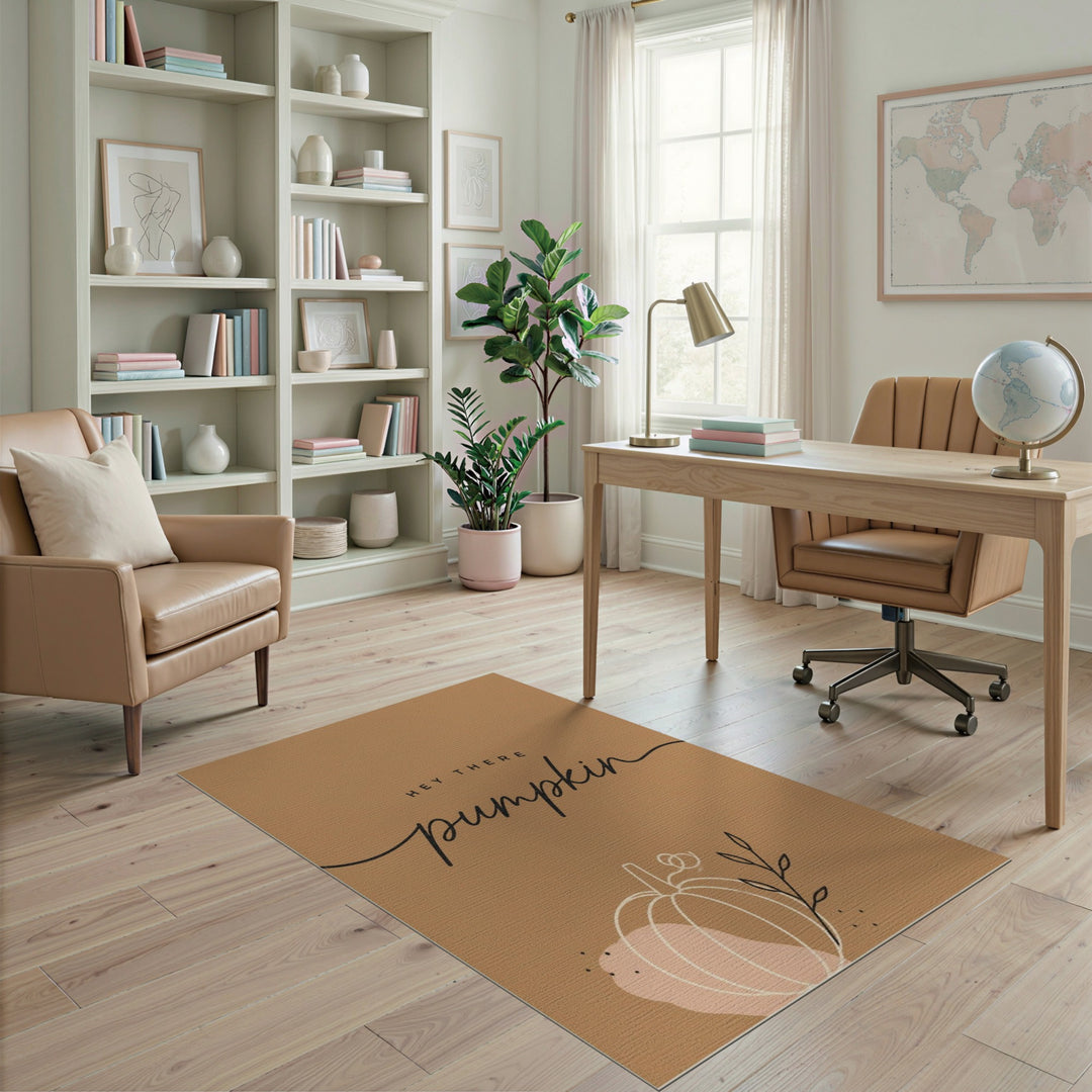 Brown and Tan Rustic Farmhouse Hey There Pumpkin Area Rug