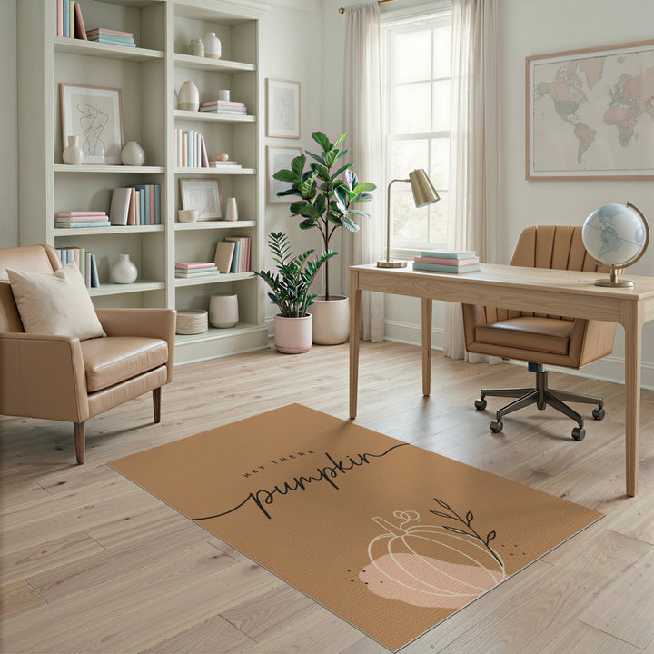 Brown and Tan Rustic Farmhouse Hey There Pumpkin Area Rug