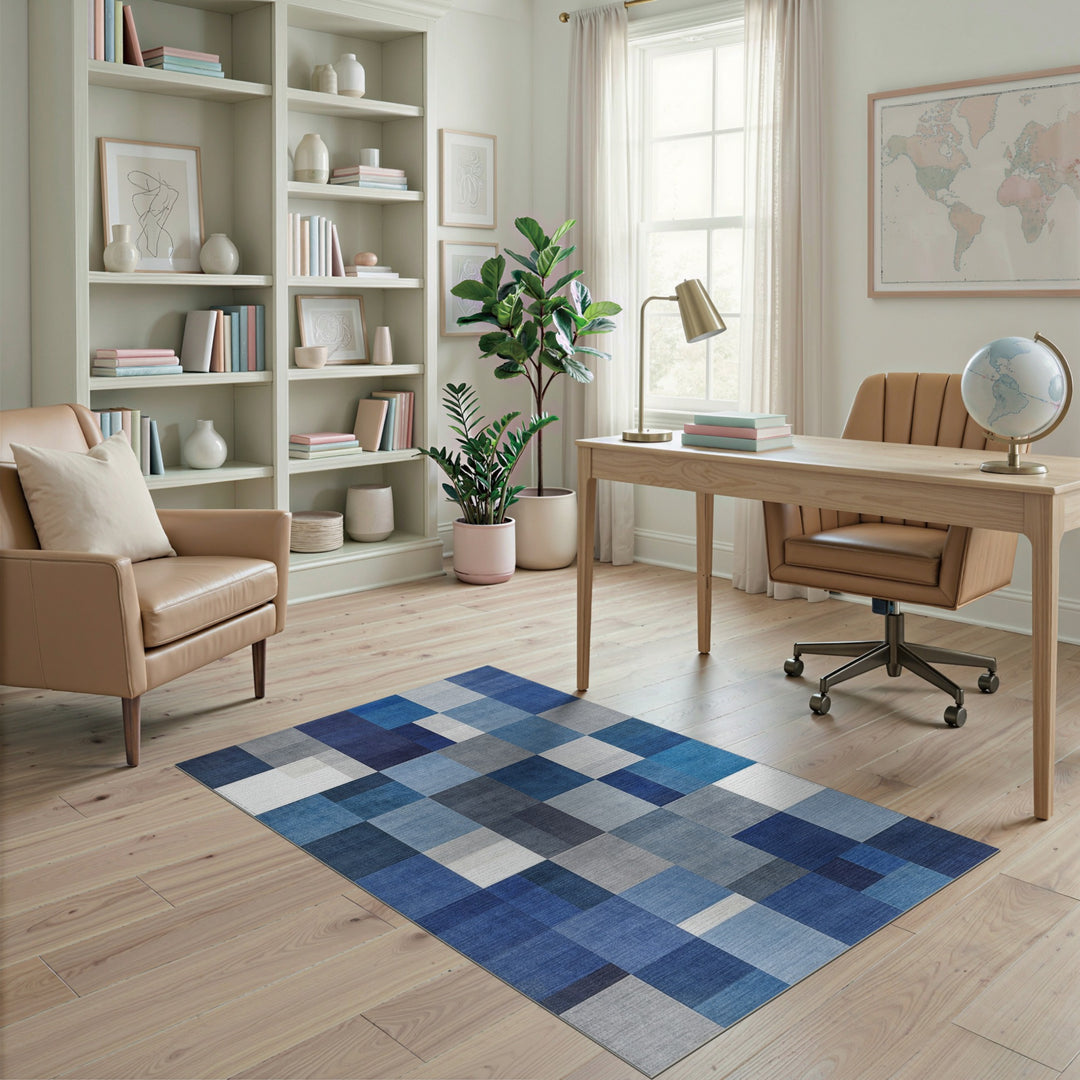 Blue and Teal Block Blue Geometric Block Area Rug
