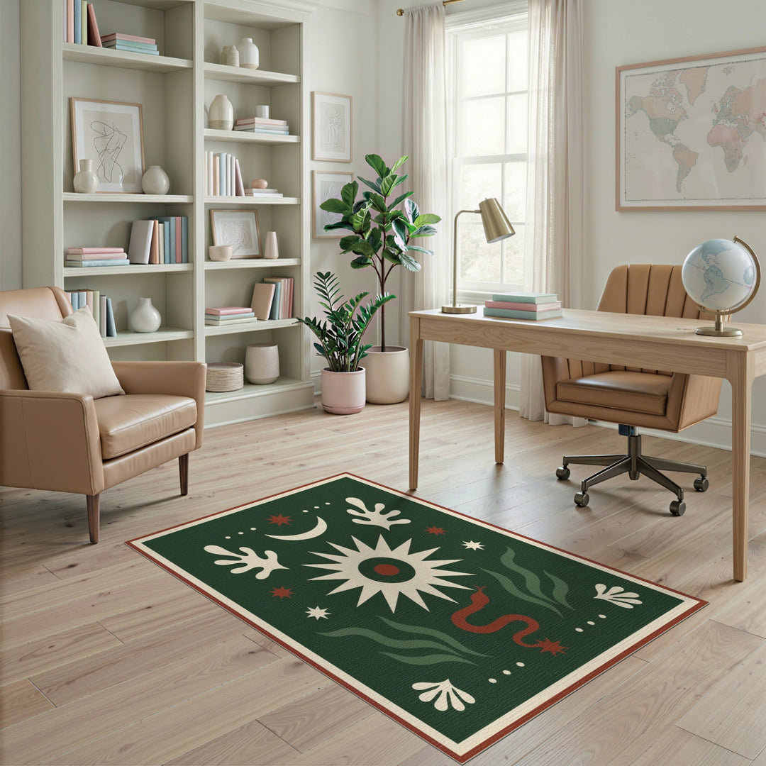 Green Celestial Sun Moon Area Rug