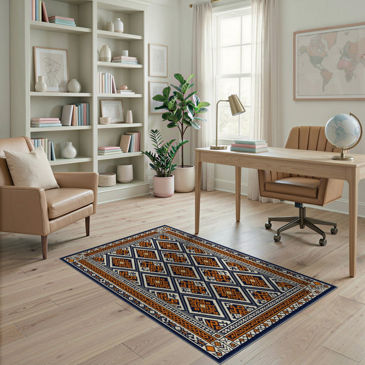 Heritage Tribal Navy and Orange Area Rug