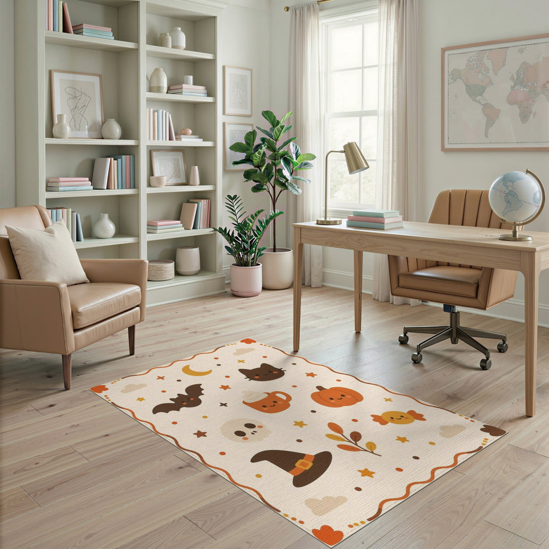 Orange Cute Halloween Kids Cartoon Area Rug