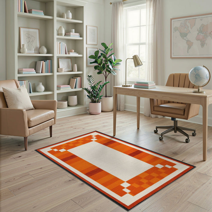 Orange Geometric Border Geometric Modern Area Rug