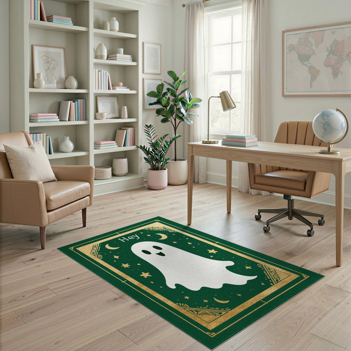 Cute Ghost Green Kids Area Rug