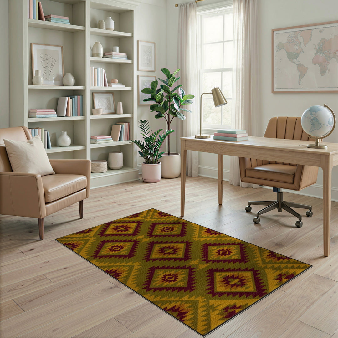 Southwestern Olive Green Geometric Area Rug