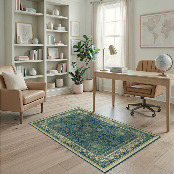 Gold Traditional Persian Teal Gold Persian Medallion Area Rug