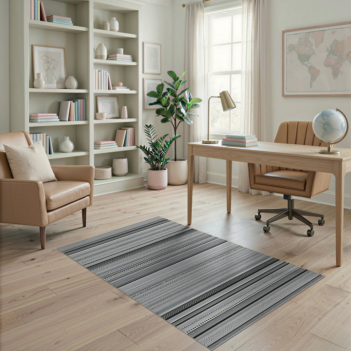 Black and White Black White Striped Tribal Area Rug