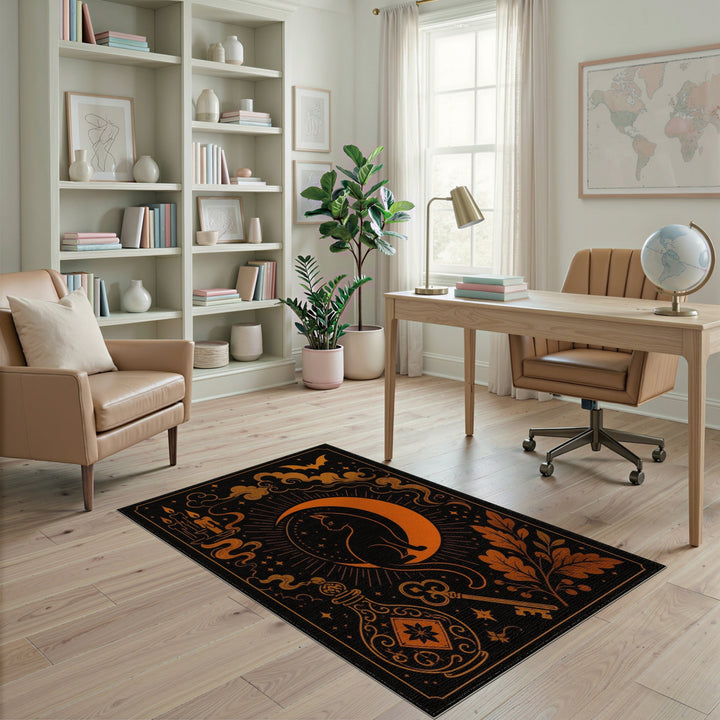 Mystic Cat Crescent Moon Area Rug