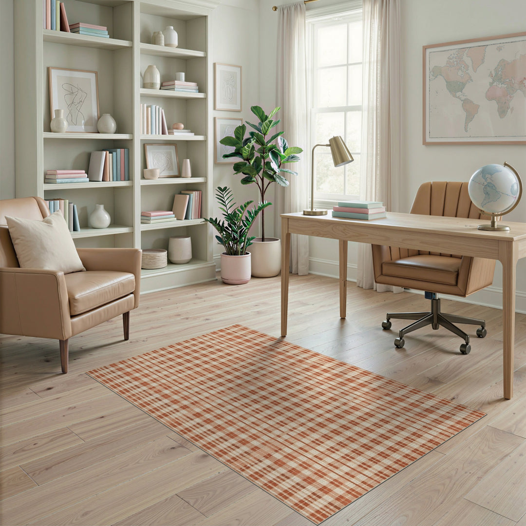 Geometric Modern Orange Checkered Plaid Area Rug