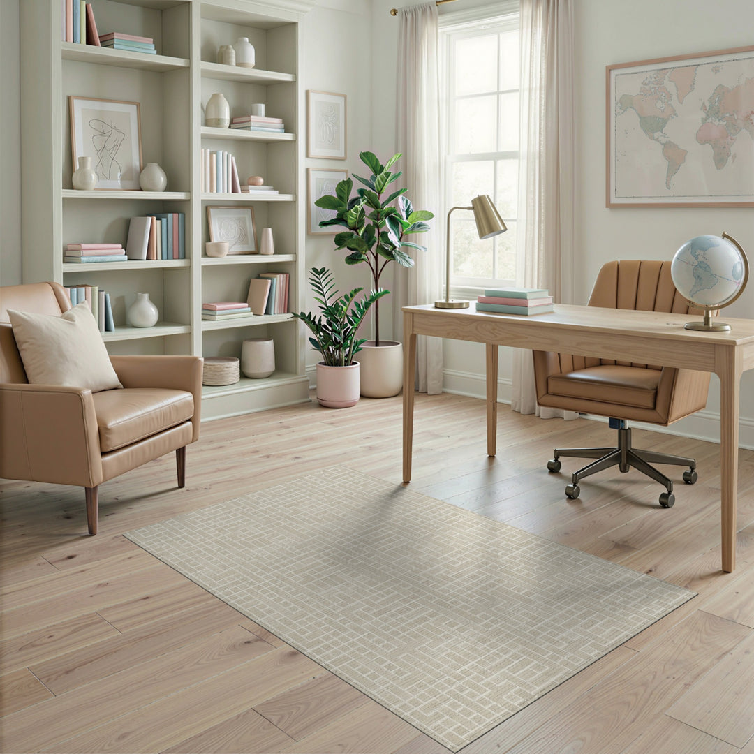 Beige Geometric Block Beige and Neutral Area Rug