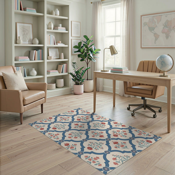 Blue Floral Vintage Area Rug