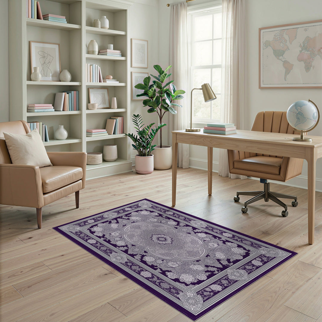 Purple Floral Medallion Persian Traditional Persian Area Rug