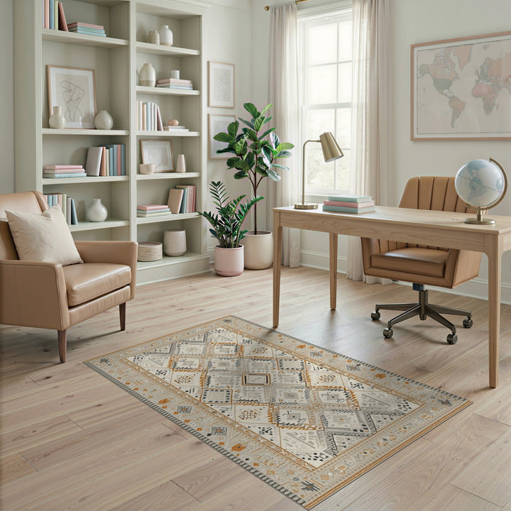 Geometric Beige Geometric Tribal Area Rug
