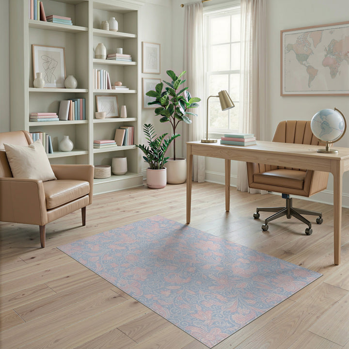 Pink Floral Blue Vintage Area Rug