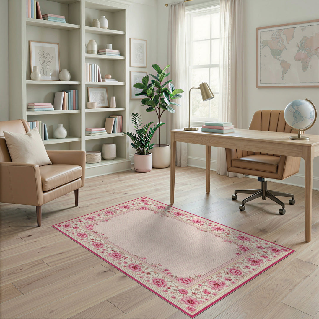 Pink Rose Floral Vintage Area Rug
