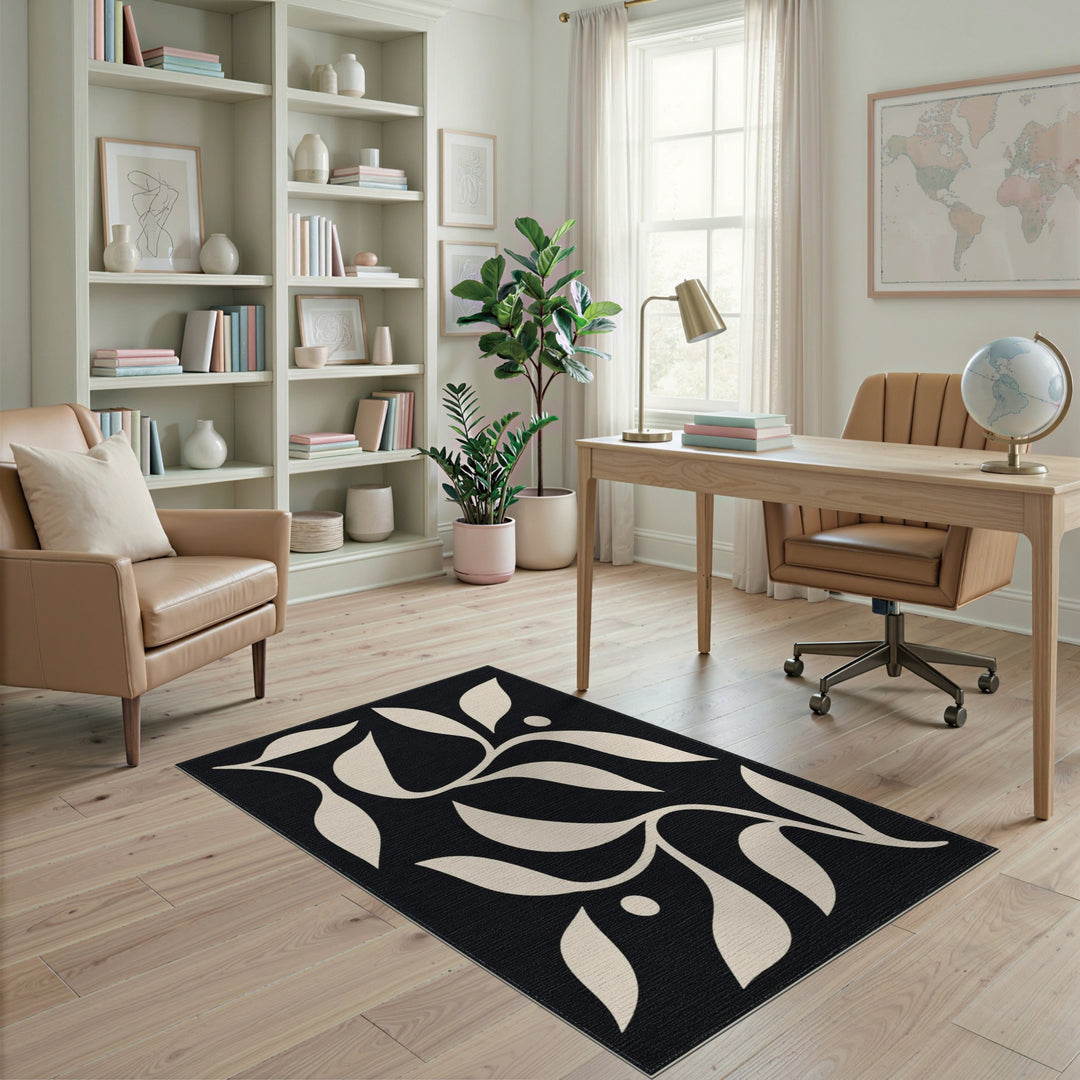 Abstract Area Black and White Black White Abstract Leaf Area Rug