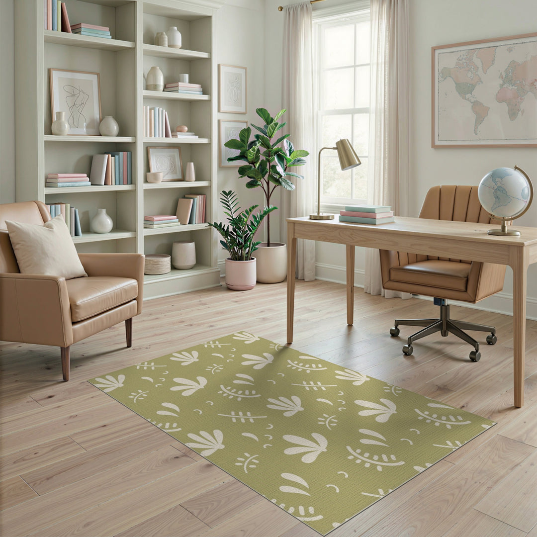 Sage Green Floral Washable Area Rug