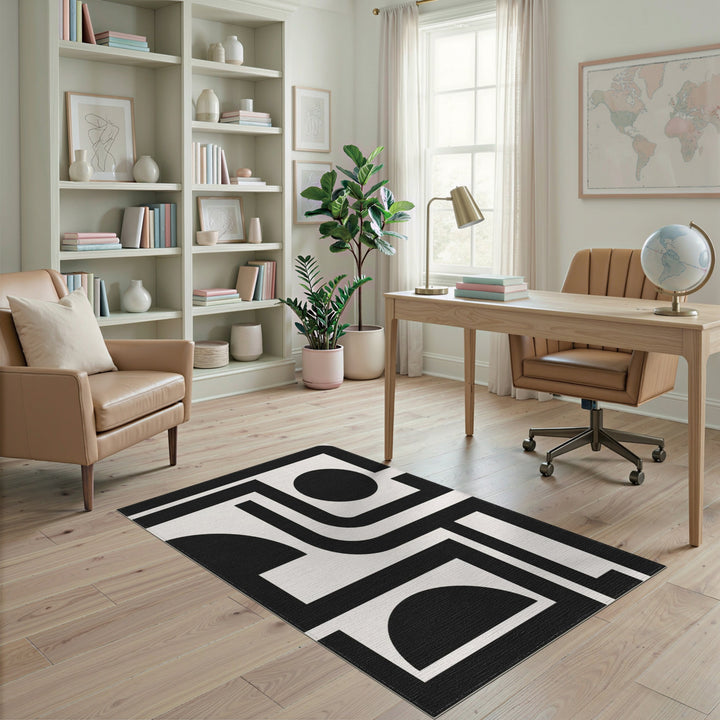 Black White Geometric Modern Area Rug