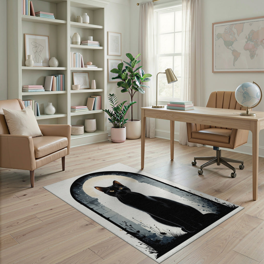 Black Cat Moonlit Arch Area Rug