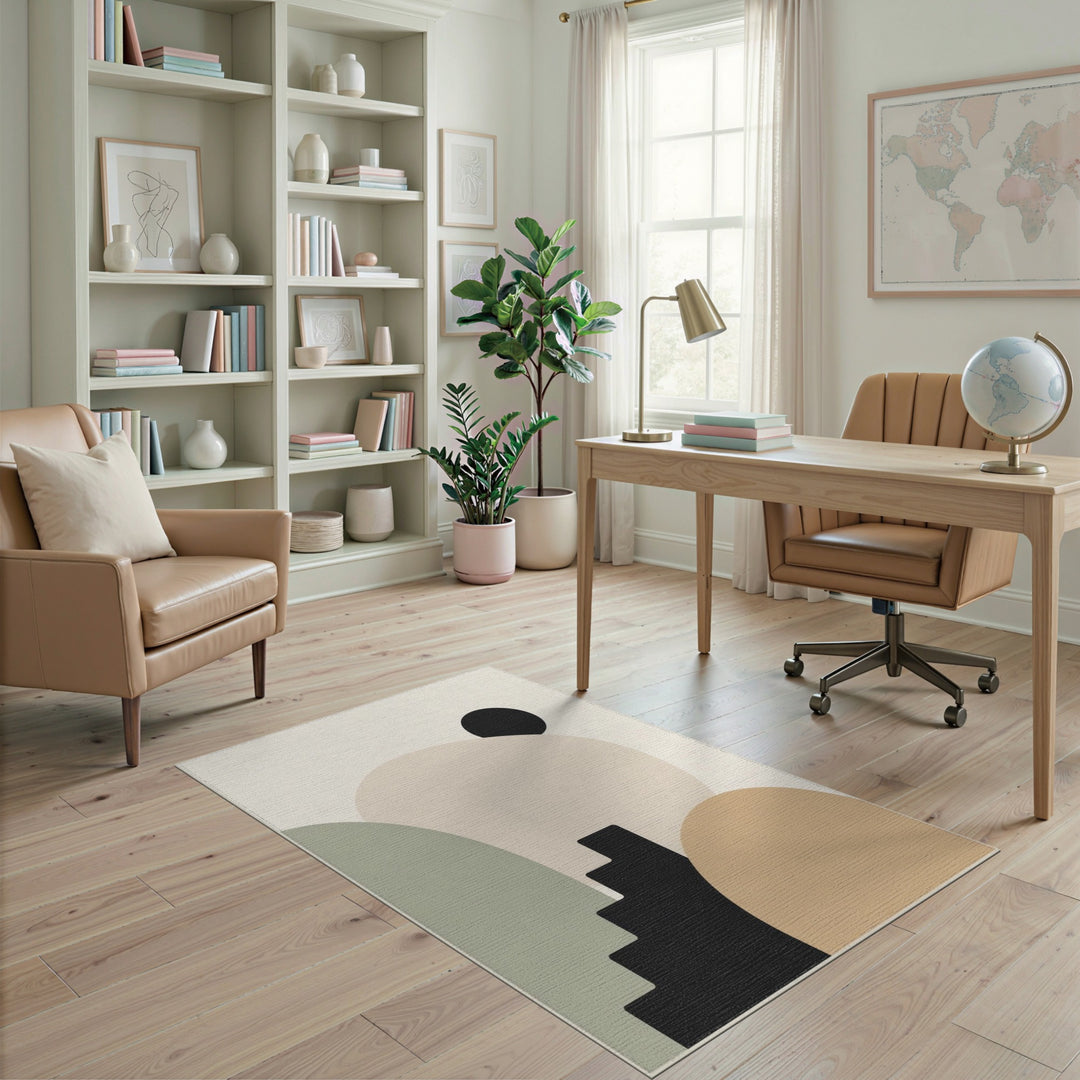 Beige and Neutral Abstract Beige Geometric Abstract Area Rug
