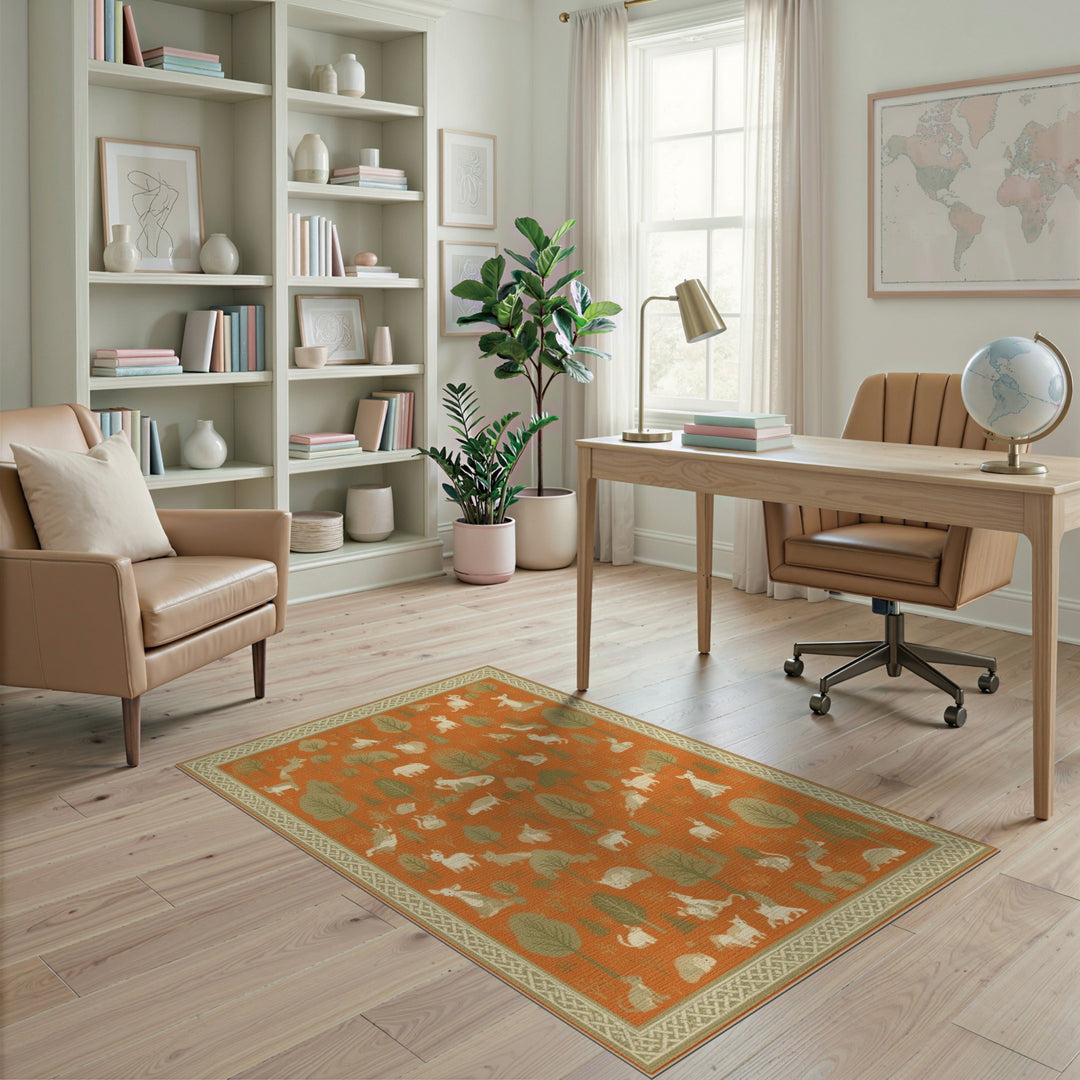 Orange Woodland Animals Area Rug