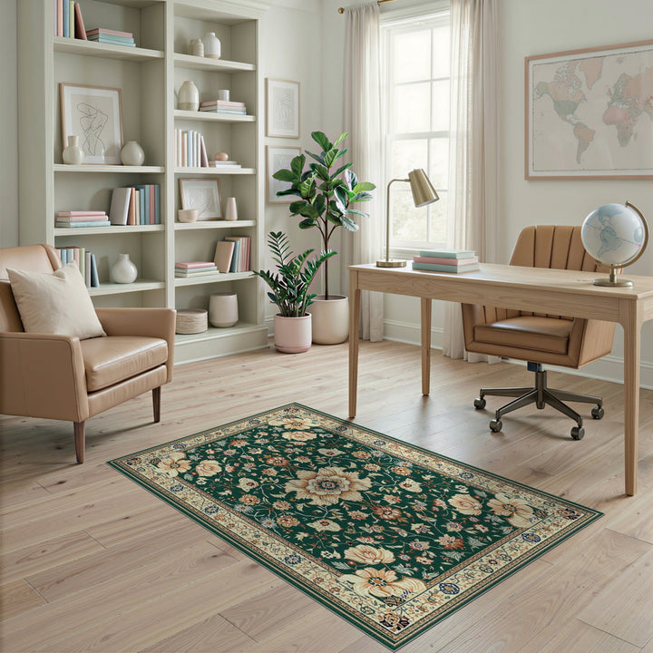 Green Floral Persian Area Rug