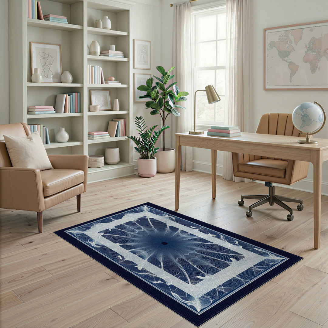 Blue Geometric Symmetry Area Rug