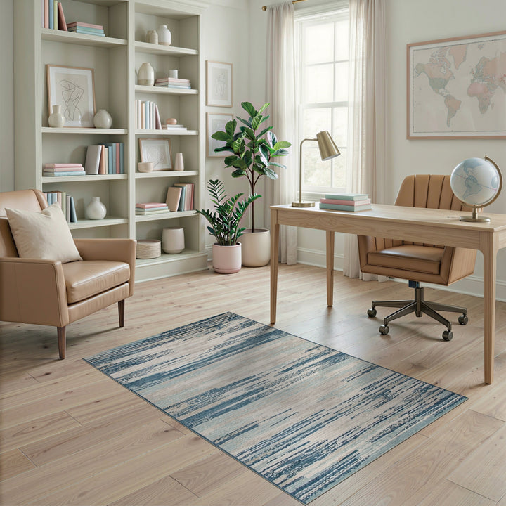 Blue Teal Abstract Stripe Area Rug