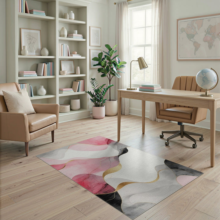 Pink Gold Fluid Wave Abstract Area Rug