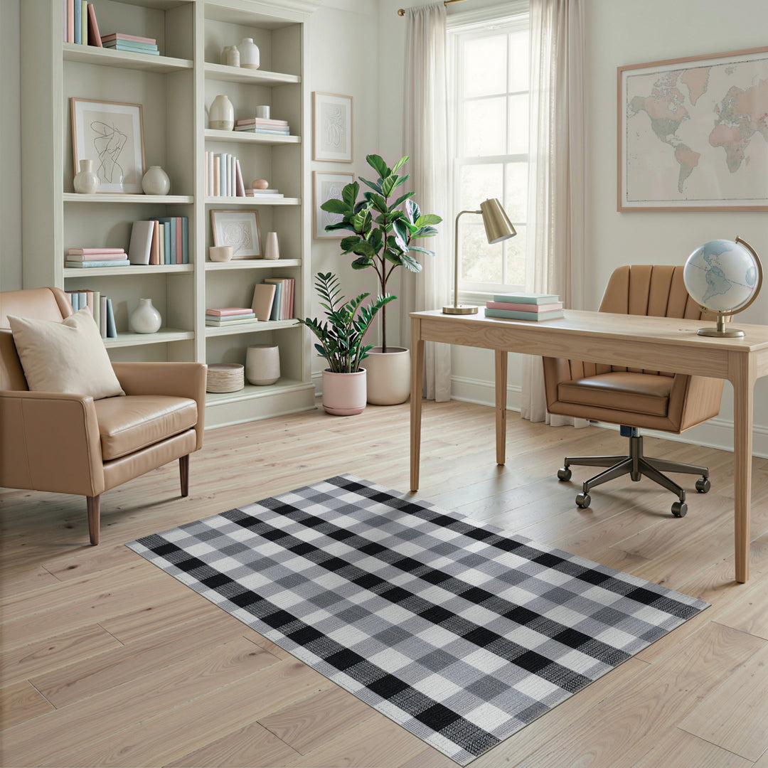 Black and White Checkered Geometric Modern Area Rug