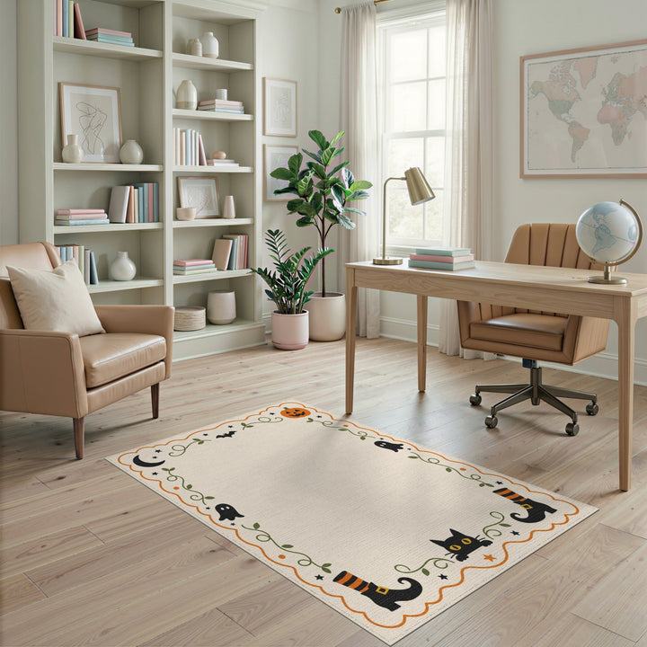 Halloween Black Cat Pumpkin Kids Rug